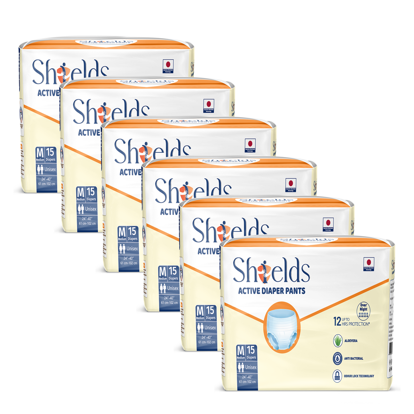 Shields Adult Diapers, Unisex Incontinence Diaper Pull-Ups for Women & Men, Leak-Proof, Daily Bladder Protection - Pack of 6 (M)