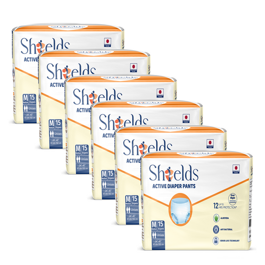 Shields Adult Diapers, Unisex Incontinence Diaper Pull-Ups for Women & Men, Leak-Proof, Daily Bladder Protection - Pack of 6 (M)