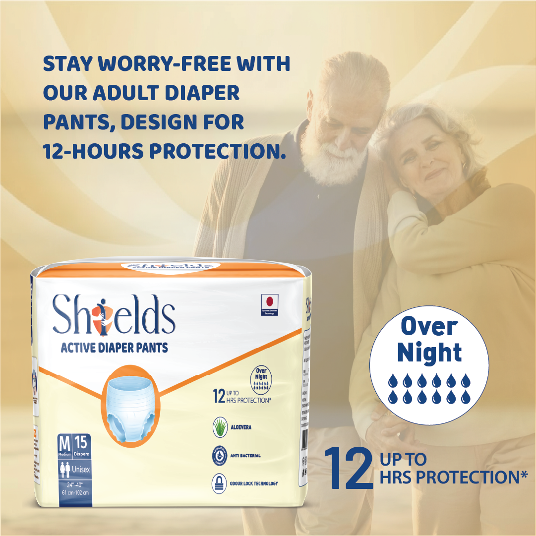 Shields Adult Diapers, Unisex Incontinence Diaper Pull-Ups for Women & Men, Leak-Proof, Daily Bladder Protection - Pack of 6 (M)
