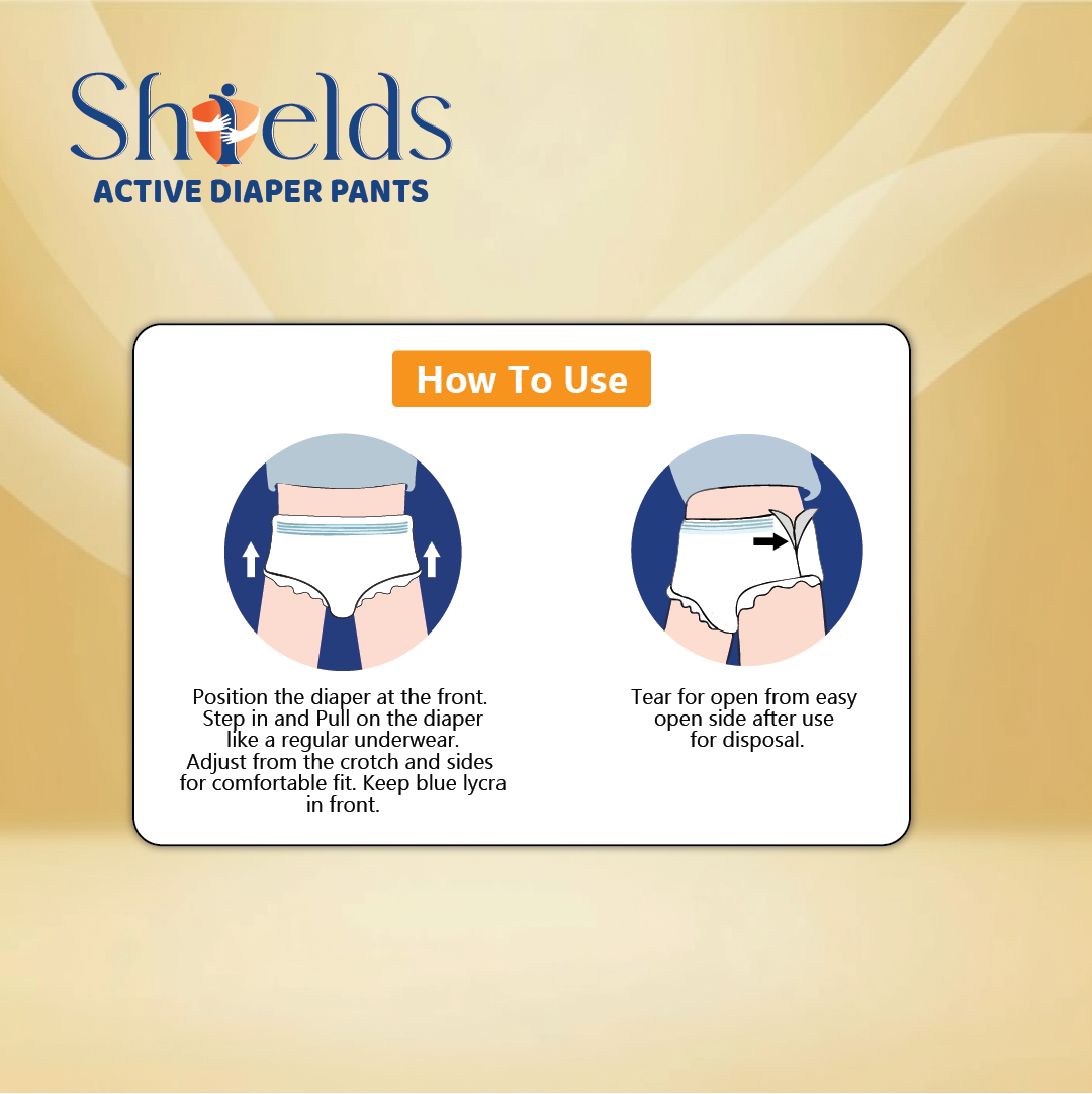 Shields Adult Diapers, Unisex Incontinence Diaper Pull-Ups for Women & Men, Leak-Proof, Daily Bladder Protection - Pack of 6 (M)