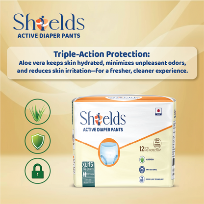 Shields Adult Diapers, Unisex Incontinence Diaper Pull-Ups for Women & Men, Leak-Proof, Daily Bladder Protection - Pack of 1 (XL)