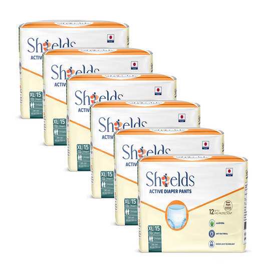 Shields Adult Diapers, Unisex Incontinence Diaper Pull-Ups for Women & Men, Leak-Proof, Daily Bladder Protection - Pack of 6 (XL)
