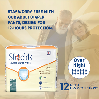 Shields Adult Diapers, Unisex Incontinence Diaper Pull-Ups for Women & Men, Leak-Proof, Daily Bladder Protection - Pack of 6 (XL)