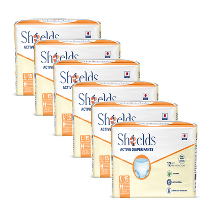 Shields Adult Diapers, Unisex Incontinence Diaper Pull-Ups for Women & Men, Leak-Proof, Daily Bladder Protection - Pack of 6 (L)