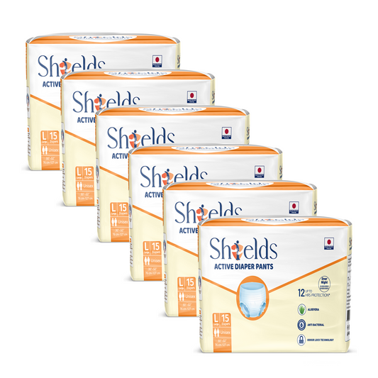 Shields Adult Diapers, Unisex Incontinence Diaper Pull-Ups for Women & Men, Leak-Proof, Daily Bladder Protection - Pack of 6 (L)