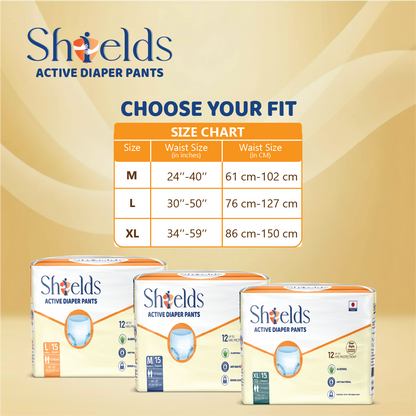 Shields Adult Diapers, Unisex Incontinence Diaper Pull-Ups for Women & Men, Leak-Proof, Daily Bladder Protection - Pack of 6 (L)