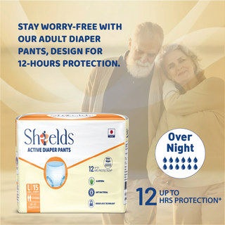 Shields Adult Diapers, Unisex Incontinence Diaper Pull-Ups for Women & Men, Leak-Proof, Daily Bladder Protection - Pack of 6 (L)