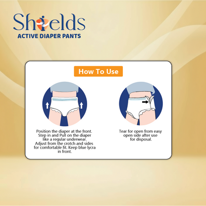 Shields Adult Diapers, Unisex Incontinence Diaper Pull-Ups for Women & Men, Leak-Proof, Daily Bladder Protection - Pack of 6 (L)