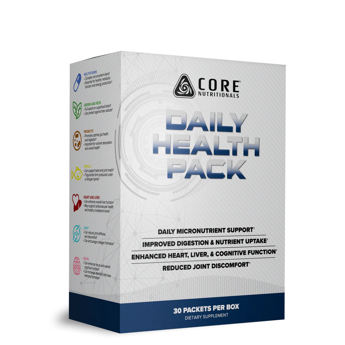 Core Nutritionals Daily Health Pack, Complete Daily Wellness Multivitamin & Greens Pack - 30 Packets per Box