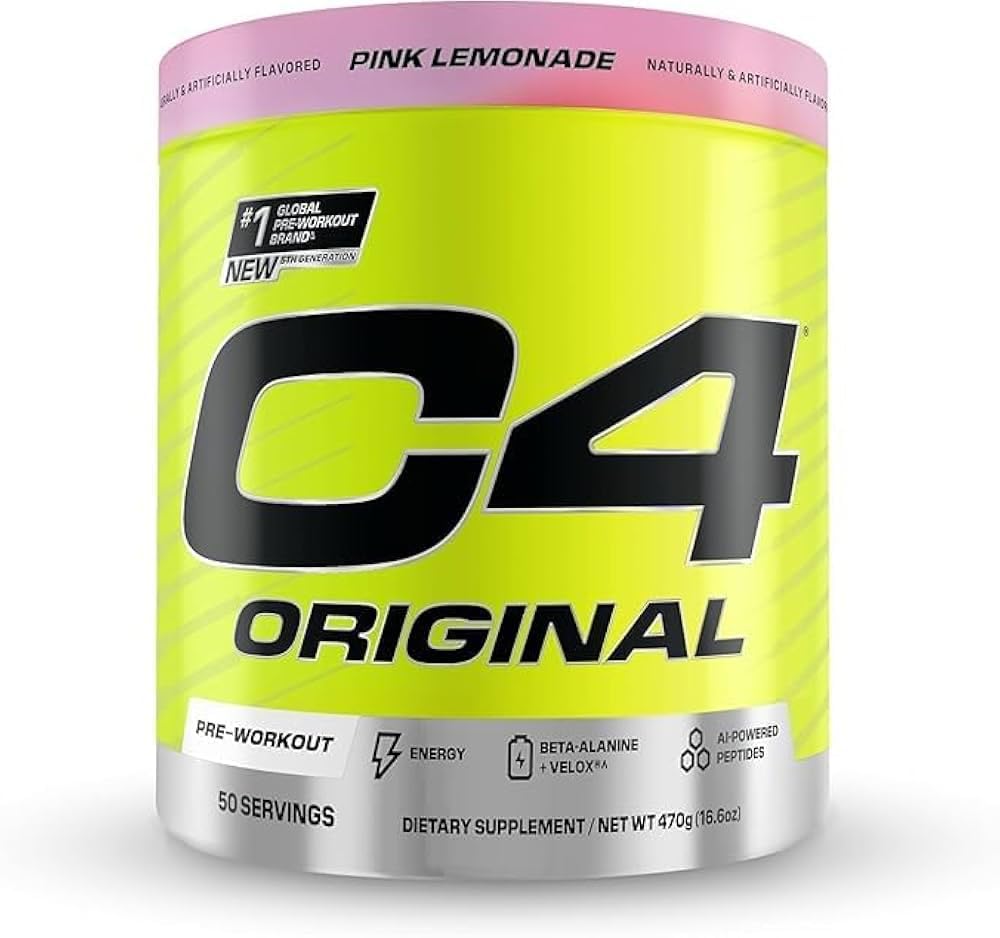 C4 Original Pre Workout Powder with Zero Sugar, Beta-Alanine, Vitamin C, for Energy, Focus & Performance, Pink Lemonade Flavor – 50 Servings