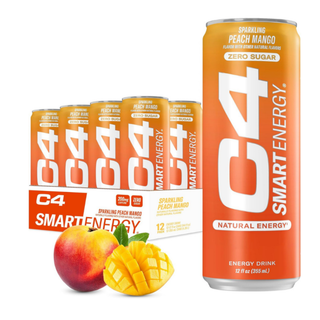 C4 Pre Workout Energy Drink With Beta-Alanine, Zero Sugar, Carbonated Drink for Strength & Endurance,  Peach Mango Flavor – 12 Pack