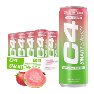 C4 Pre Workout Energy Drink With Beta-Alanine, Zero Sugar, Carbonated Drink for Strength & Endurance,  Strawberry Guava Flavor – 12 Pack