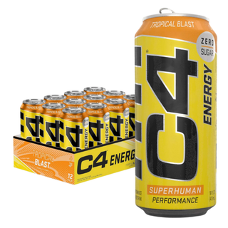 C4 Pre Workout Energy Drink With Beta-Alanine, Zero Sugar, Carbonated Drink for Strength & Endurance, Tropical Passion Fruit Flavor – 12 Pack
