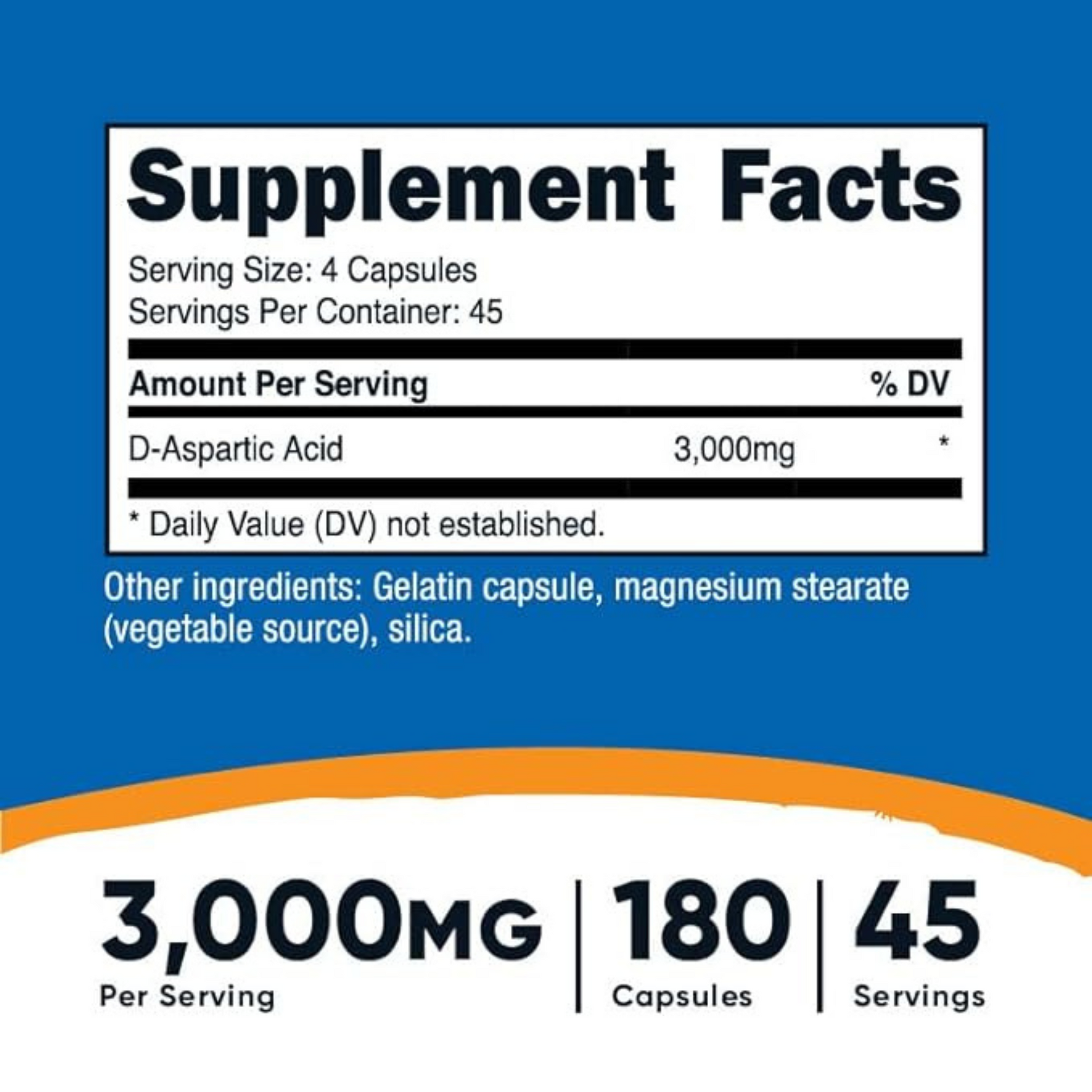 Nutricost D-Aspartic Acid Capsules 3000 MG 180 Capsules Nutricost