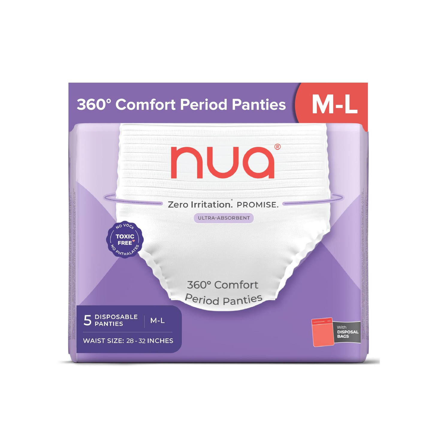 Nua Period Panties for Women – Ultra-Absorbent Period Underwear, Leak-Proof Menstrual Panties, Eco-Friendly Feminine Hygiene Products from M - L