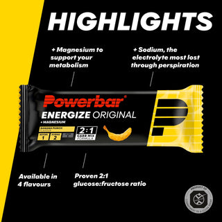 PowerBar Energize Original Banana Punch Energy Bar – High Carb 2:1 Sports Bar with Electrolytes | 15 x 55g | Energy Protein Bar for Running, Cycling & Endurance Sports