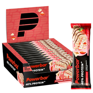 PowerBar PB 40% Protein +Crisp Strawberry White Chocolate Bar – 40% High Protein Crispy Sports Bar | 12 x 40g | Protein Bar for Gym, Lean Muscle & Fitness