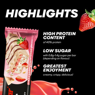PowerBar PB 40% Protein +Crisp Strawberry White Chocolate Bar – 40% High Protein Crispy Sports Bar | 12 x 40g | Protein Bar for Gym, Lean Muscle & Fitness
