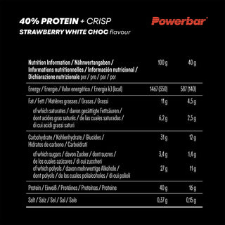 PowerBar PB 40% Protein +Crisp Strawberry White Chocolate Bar – 40% High Protein Crispy Sports Bar | 12 x 40g | Protein Bar for Gym, Lean Muscle & Fitness