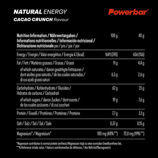 PowerBar Natural Energy Cereal Cacao Crunch Vegan Energy Bar – Complex Carbs with Oats & Magnesium | 18 x 40g | Vegan Protein Bar, Natural Sports Snack for Endurance