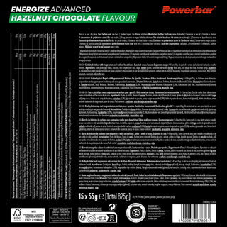 PowerBar Energize Advanced Hazelnut Chocolate Energy Bar – High Carb 2:1 Sports Bar, Optimal Texture with Sodium & Magnesium | 15 x 55g | Endurance Protein Bar for Athletes
