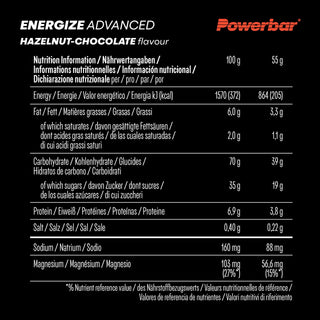 PowerBar Energize Advanced Hazelnut Chocolate Energy Bar – High Carb 2:1 Sports Bar, Optimal Texture with Sodium & Magnesium | 15 x 55g | Endurance Protein Bar for Athletes
