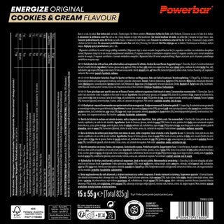 PowerBar Energize Original Cookies & Cream Energy Bar –  High Carb Sports Bar, 2:1 Glucose-Fructose with Sodium & Magnesium | 15 x 55g | Endurance Protein Bar for Athletes