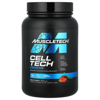 MuscleTech Cell‑Tech Creactor Creatine HCl & Free‑Acid, Ultra‑Pure, Fast‑Absorbing, Strength & Size Booster, Post-Workout Drink, Fruit Punch – 3lbs
