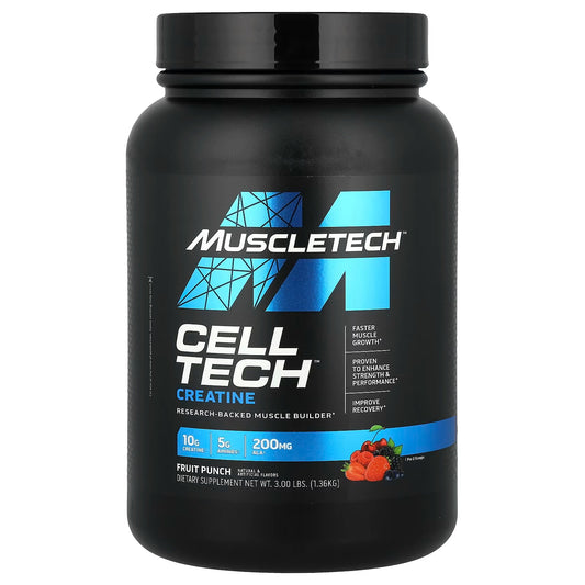 MuscleTech Cell‑Tech Creactor Creatine HCl & Free‑Acid, Ultra‑Pure, Fast‑Absorbing, Strength & Size Booster, Post-Workout Drink, Fruit Punch – 3lbs
