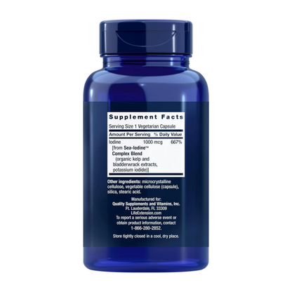 Life Extension Sea Iodine 1000 mcg, Iodine from Kelp + Potassium Iodide, Supports Thyroid Health & Metabolism - 60 Veg Capsules