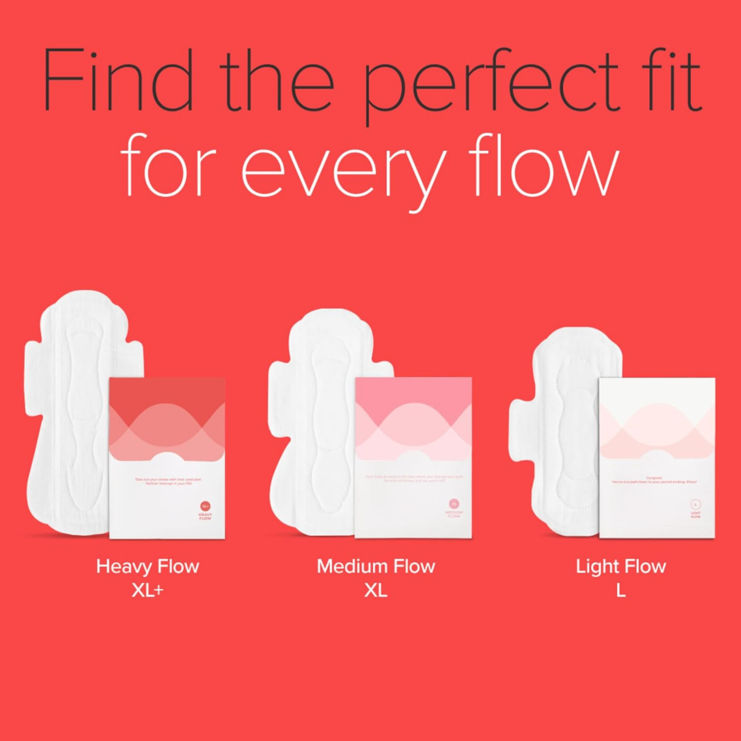 Nua pads for light, medium, and heavy flow periods