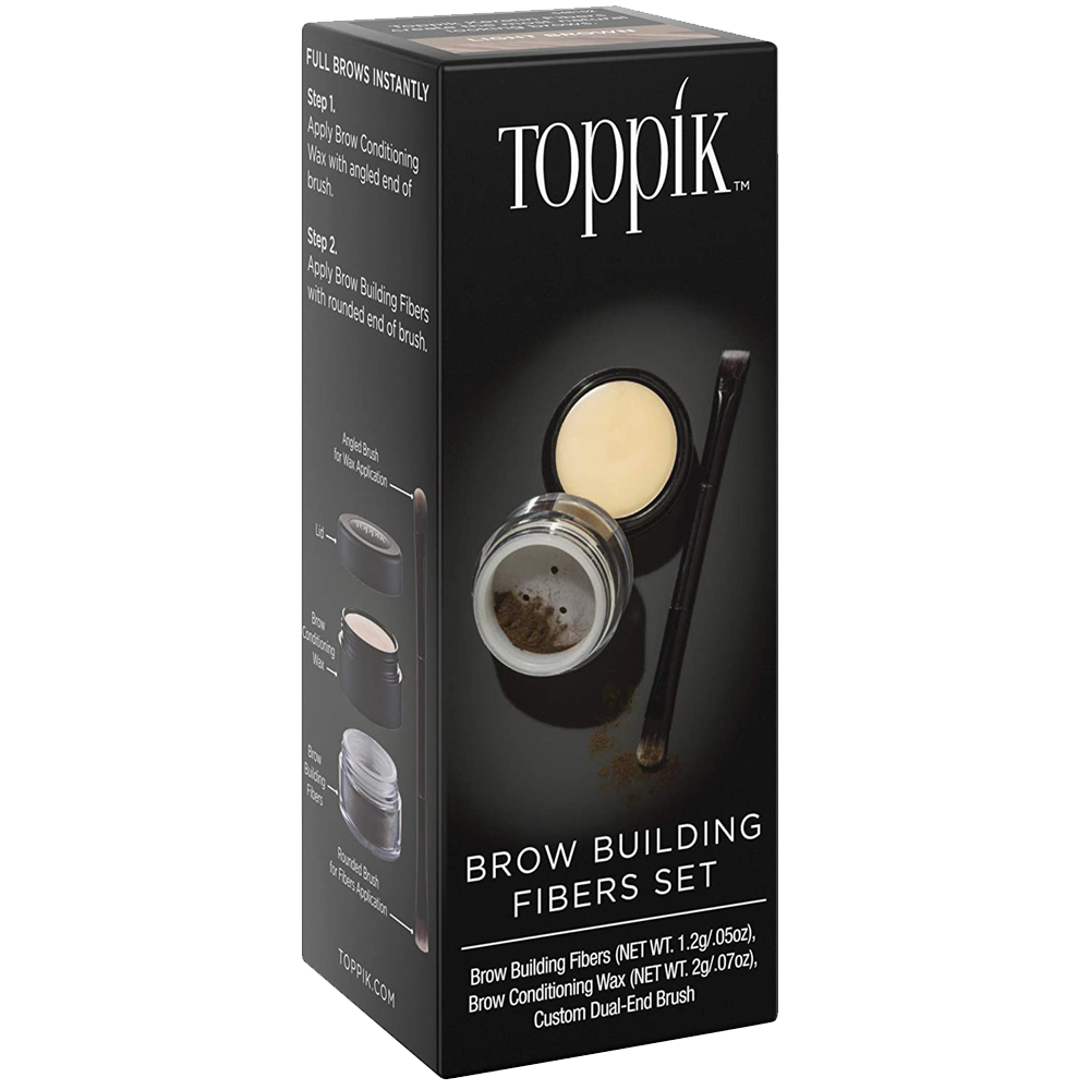 Toppik Brow Building Fibers 3pc Kit (Fiber, Wax, Dual Brush) for Thick Vibrant Looking Eye Brows