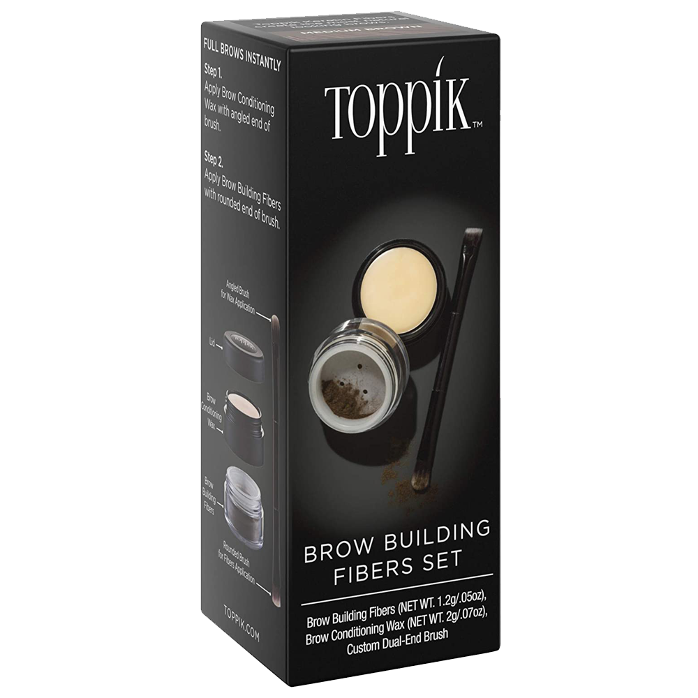 Toppik Brow Building Fibers 3pc Kit (Fiber, Wax, Dual Brush) for Thick Vibrant Looking Eye Brows